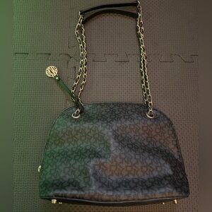 DKNY Black Patterned Shoulder Bag with Chain Detail